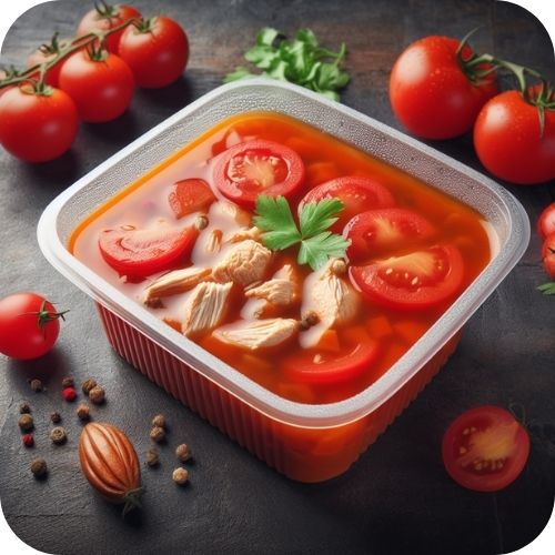 zupa pomidorowa z kawałkami kurczaka